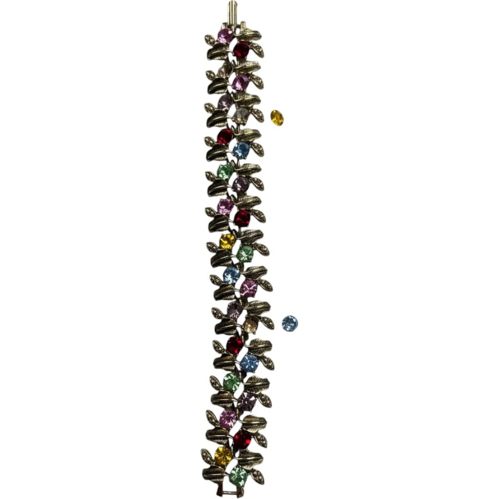 Vintage Judy Lee Rhinestone Leaf Bracelet Gold Tone Multi Color Signed Repair